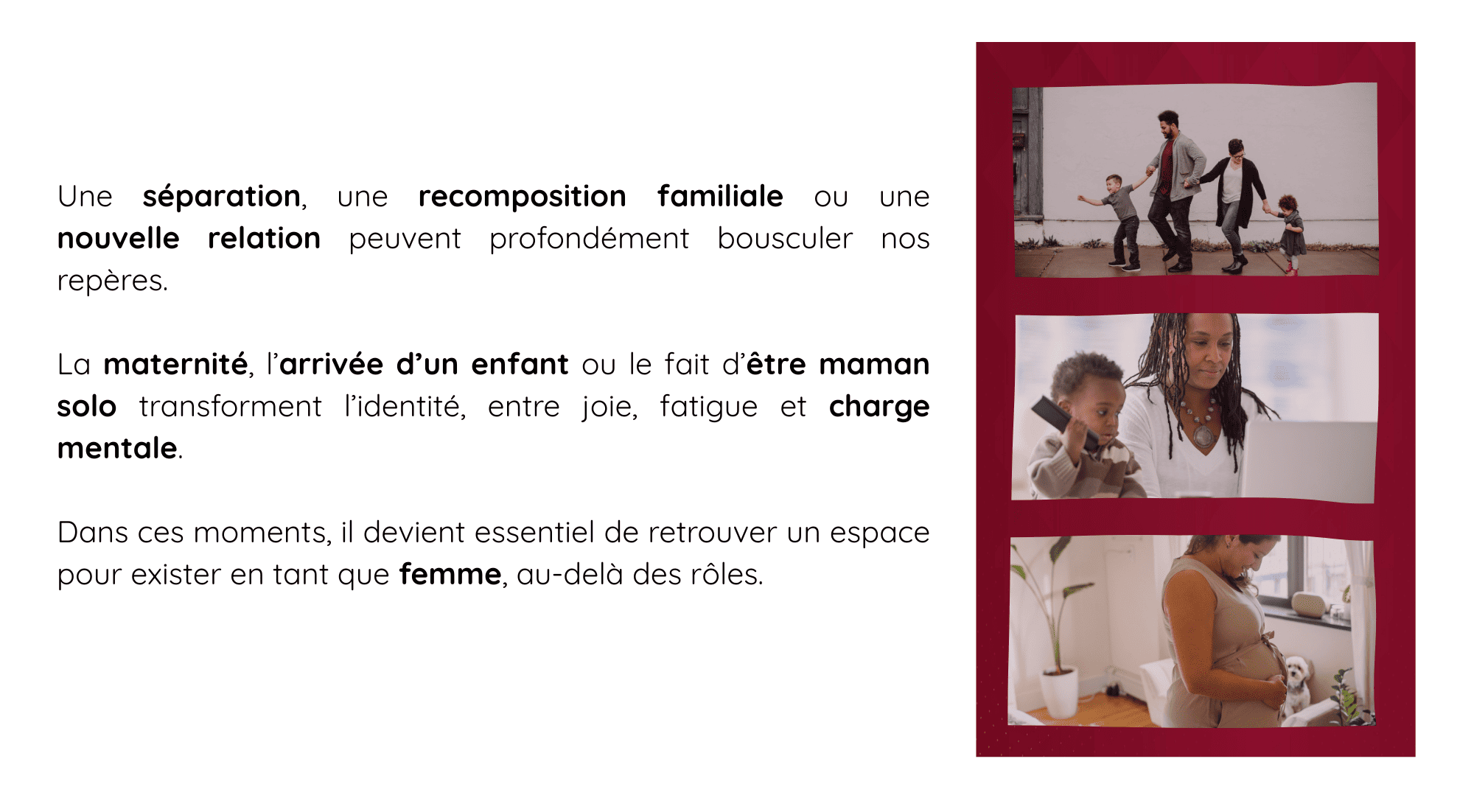 Scènes de vie familiale illustrant les relations, les émotions et les défis du quotidien, dans un accompagnement vers plus d’équilibre et de compréhension